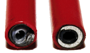 Unbearbeitetes und bearbeitetes Zughüllenende